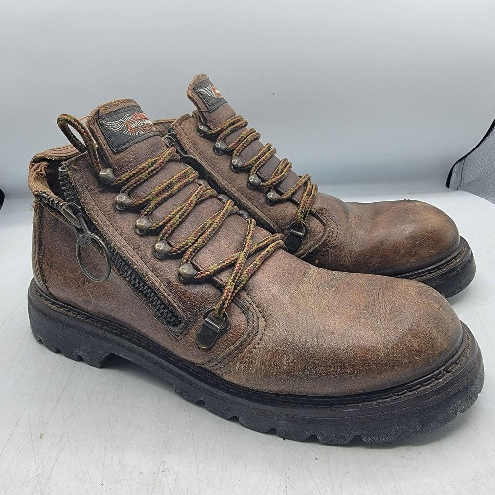 Harley Davidson Womens 7 Brown Motorcycle Boots Zippers Riding Casual Walking